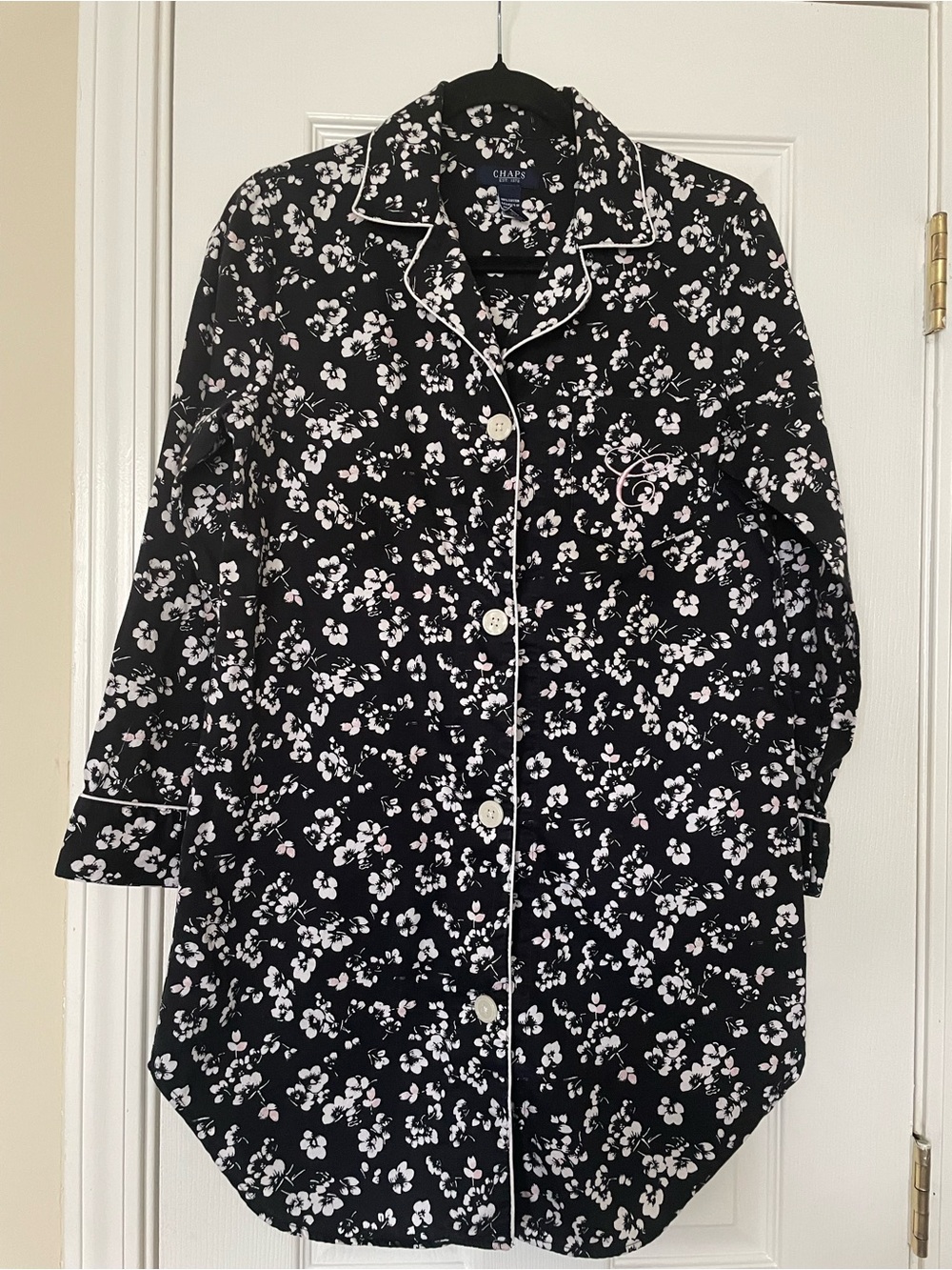 Chaps Black‎ Floral Cotton Button-Front Top